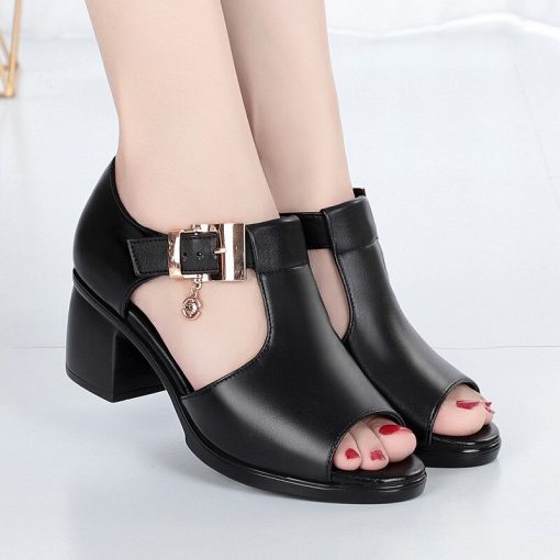 main image4Women Fashion Fish Mouth Shoes Chunky Heel Metal Decorative Buckle Sandals Casual Shoes 2022 Sandals Summer