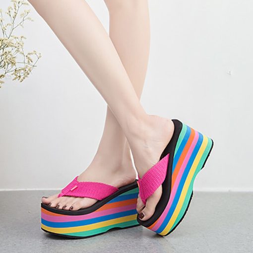 main image4Women Flip Flops Beach Shoes Wedge Sandals Super High 10CM Heels Casual Peep Toe Platform Slippers
