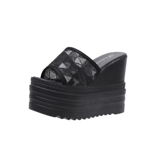 main image4Women Slippers Summer Sequins Platform Wedge Slides Woman Bling Leather Beach Sandals Open Toe Casual Shoes