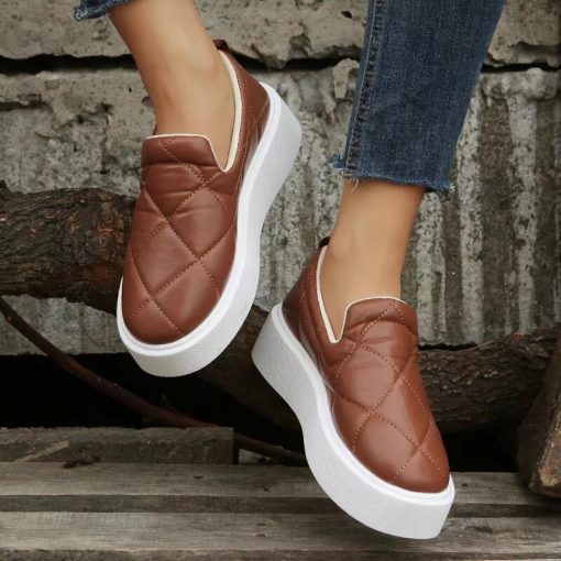 main image4Women s Flat Shoes White Leather Platform Fashion Loafers 2023 New Style Slip On Round Toe