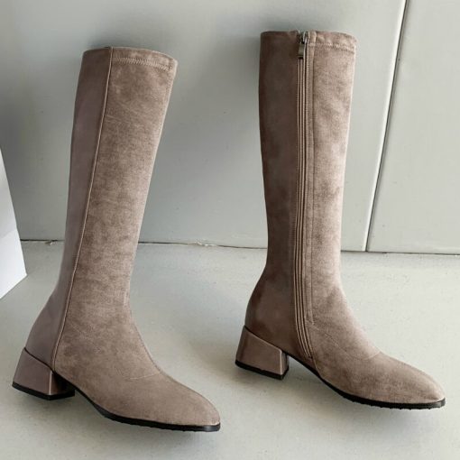 main image4Women s Winter High Boots Quality Suede Knee High Boots Flock Casual Low Heel Autumn Winter