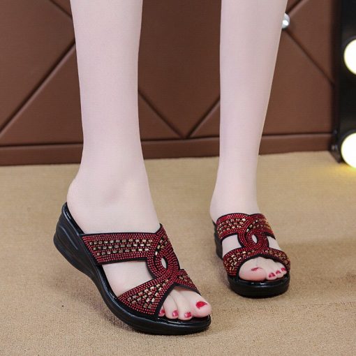 main image4YAERNI Platform Slipper Woman High Heels Wedges Shoes Crystal Thick Sole Slippers High Heels Fish Mouth