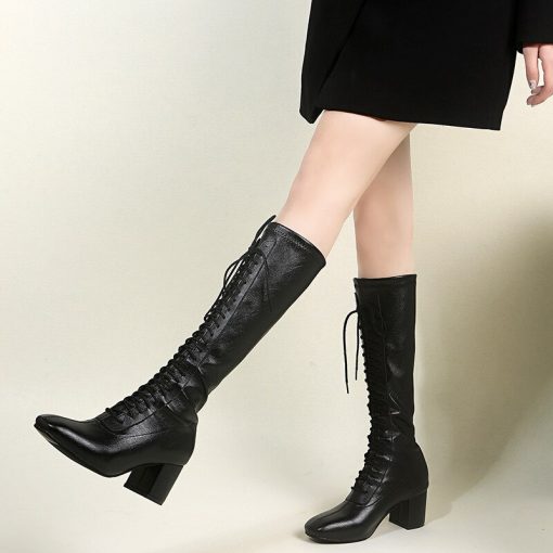 main image4comemore New 2021 Autumn Winter High Quality Leather Boots Women s High Heel Knee High Boots