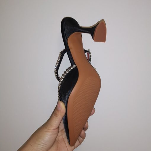 main image52021 Rhinestones satin Women Pumps Slippers Elegant Pointed toe High heels Lady Mules Sildes Summer Fashion