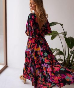 main image5Bohemia Print Butterfly Sleeve Vintage Maxi Dress For Women Casual V neck Backless Summer Dress Female