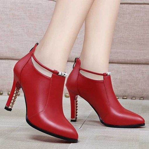 main image5Botas Mujer2019new Winter Boots Women Shallow Round Toe Red Women s Boots Thin Heels Zip Ankle
