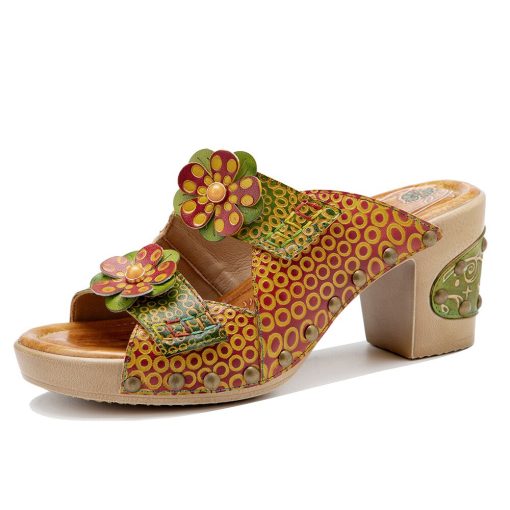 main image5Square Heel Platform Mules Women Outdoor Slippers Genuine Leather Peep Toe Slip On Sandals Shoes Slingbacks