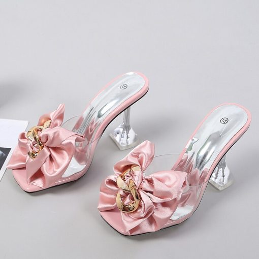 main image5Transparent Slippers For Women 2023 Summer Fashion Pink Butterfly knot Designer Sandals Clear Heels Size 46