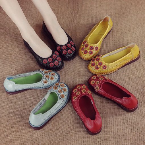 main image5Vintage Ballet Flats Women s Green Loafers Floral Shallow Shoes Ladies Retro Slip On Comfort Driving