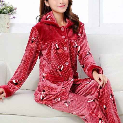 main image5dot print Warm Pajamas Women Winter Flannel Pajama Sets For Female set Thick Korean Style Lovely