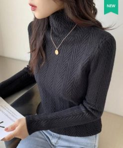 variant image02019 autumn and winter new high neck cashmere sweater ladies sweater long loose knit pullover shirt