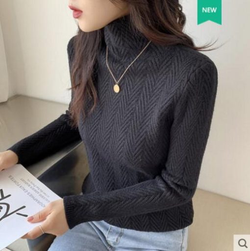 variant image02019 autumn and winter new high neck cashmere sweater ladies sweater long loose knit pullover shirt