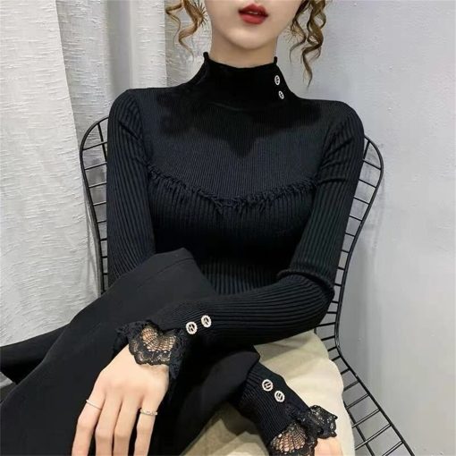 variant image02021 Woman Sweaters Lace Turtleneck Tassel Sweater Women s Underwear Autumn Winter Clothes Popular All match