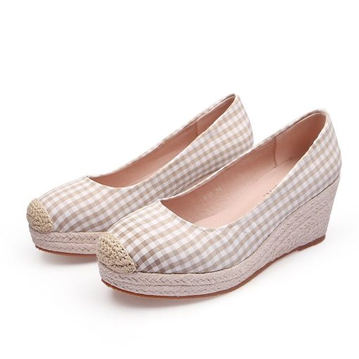 variant image02022 Fashion Wedges Heels Shoes Women Canvas Footwear Spring Summer Casual Women Shoes Plaid Ladies Wedge