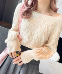 variant image0Casual Knitted Sweater Women Pullover 2022 Autumn Winter Soft Thick Warm Wool Jumper Female All Match