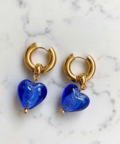 variant image0Kshmir 2021 Fashion vintage women light pink coloured glaze heart earrings transparent blue earrings girl jewelry