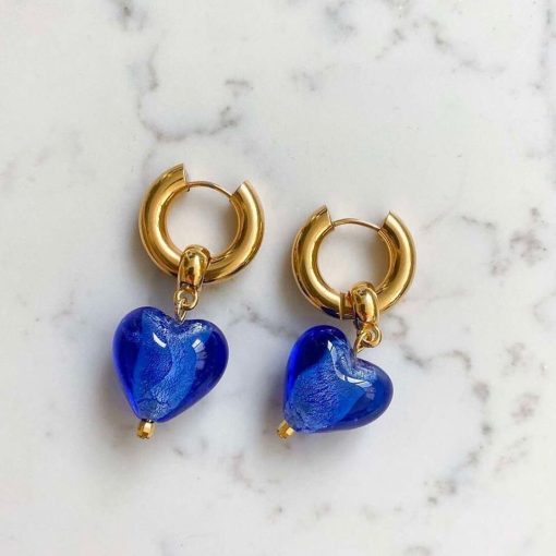 variant image0Kshmir 2021 Fashion vintage women light pink coloured glaze heart earrings transparent blue earrings girl jewelry
