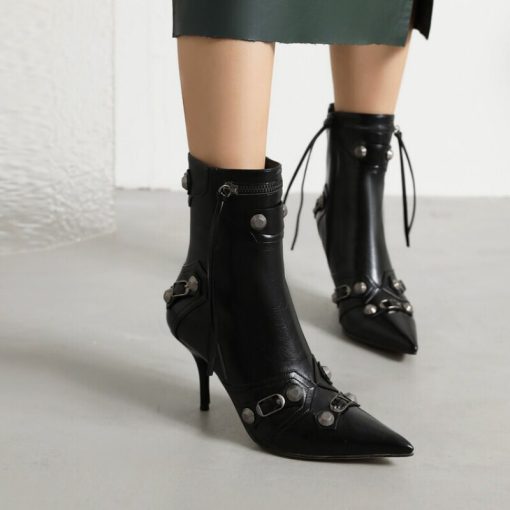 variant image0New Autumn Women s Boots Zipper Fashion Comfort Pointed Rivet Belt Women s Shoes Sexy Stiletto