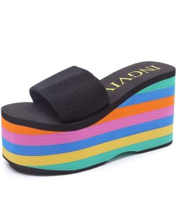 variant image0Summer Wedge Slippers Women Platform Sandals Rainbow Beach Flip Flops Home Slippers Open Toe 9cm High