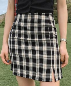 variant image0Vintage Plaid Side Split Bodycon Mini Skirt Women Bottoms Streetwear Casual A Line Basic Ladies Sheath
