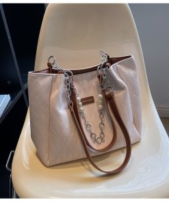 variant image0Women s Big Shoulder Bags Quality Soft Leather Tote Bag New Pearl Chain Pendant Handbag Female