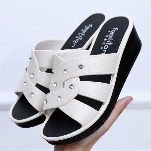 variant image0Women s High Heel Slippers Summer Wear Thick Bottom Fashion Home Non Slip Mother Shoes Soft