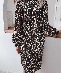 variant image0ZANZEA Elegant Leopard Print Sundress 2022 Women O Neck Long Puff Sleeve Party Dress Autumn Holiday