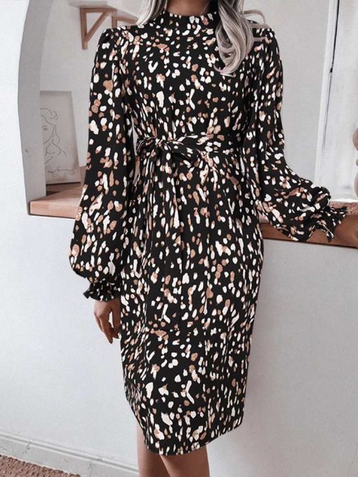 variant image0ZANZEA Elegant Leopard Print Sundress 2022 Women O Neck Long Puff Sleeve Party Dress Autumn Holiday