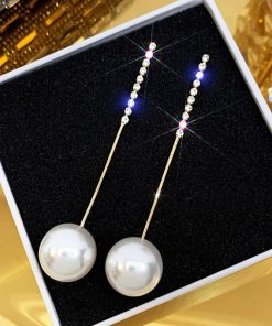 variant image112022 New Classic Elegant Imitation Pearl Dangle Earrings For Women Crystal Long Tassel Exquisite Drop Earring
