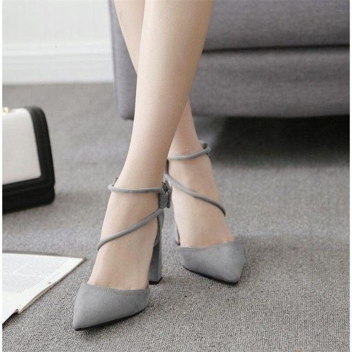 variant image12021 Women s Shoes Sandals Female Summer Thick with High heeled Pointed Stiletto Sexy Nightclub Buckle