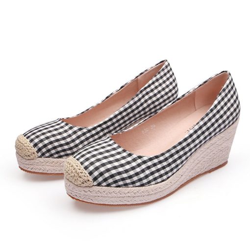variant image12022 Fashion Wedges Heels Shoes Women Canvas Footwear Spring Summer Casual Women Shoes Plaid Ladies Wedge