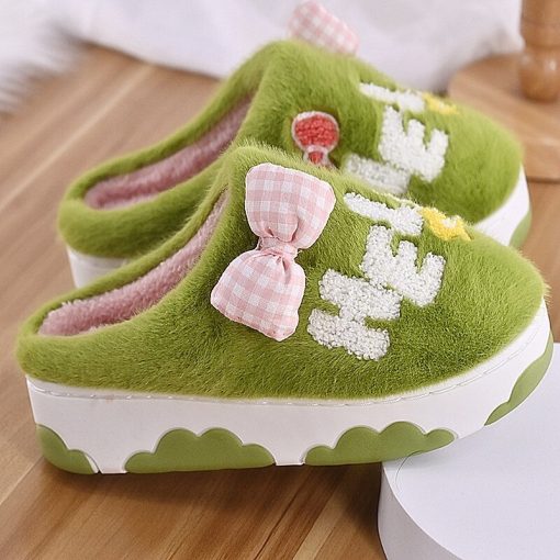 variant image12022 New Cotton Slippers Women Winter Thick Bottom Cute Baotou Drag Household Indoor Warm Wool Slippers