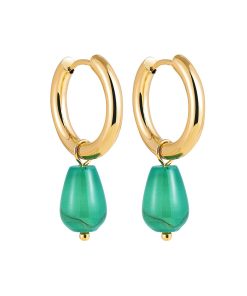 variant image12Bohemian Handmade Natural Stone Beads Hoop Earrings for Women Golden Color Stainless Steel Circle Huggie Hoops