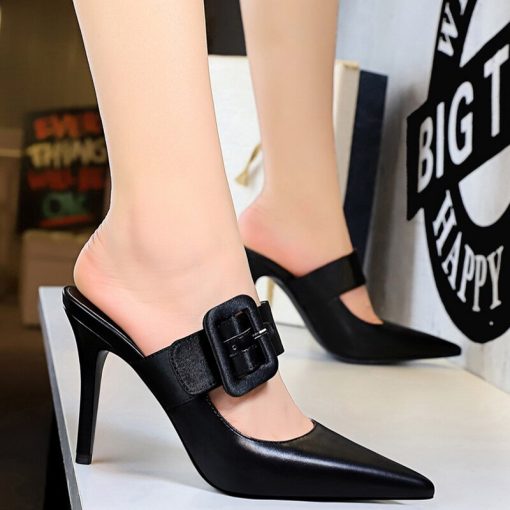 variant image1BIGTREE Shoes White Women Pumps Belt Buckle High Heels Pointed Toe Stiletto Women Heels Pu Leather