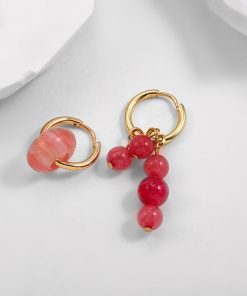 variant image1Bohemian Handmade Natural Stone Beads Hoop Earrings for Women Golden Color Stainless Steel Circle Huggie Hoops