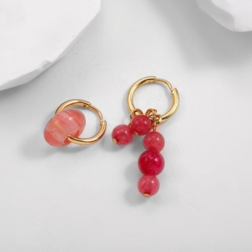 variant image1Bohemian Handmade Natural Stone Beads Hoop Earrings for Women Golden Color Stainless Steel Circle Huggie Hoops