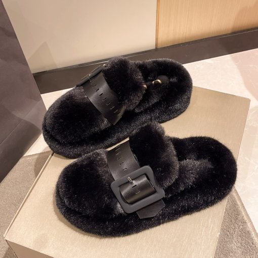 variant image1Designer Fur Flats Platform Shoes Women Slippers 2022 New Winter Fad Home Slides Warm Boots Mujer