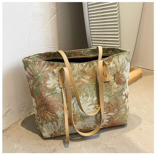 variant image1High Capacity Totes Women Canvas Shopping Bag Oil Painting Female Canvas Shoulder Bag Eco Handbag Reusable