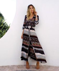 variant image1NEDEINS 2020 Summer Boho Beach Dress Fashion Floral Print Ethnic Long Maxi Dress Woman Party Night