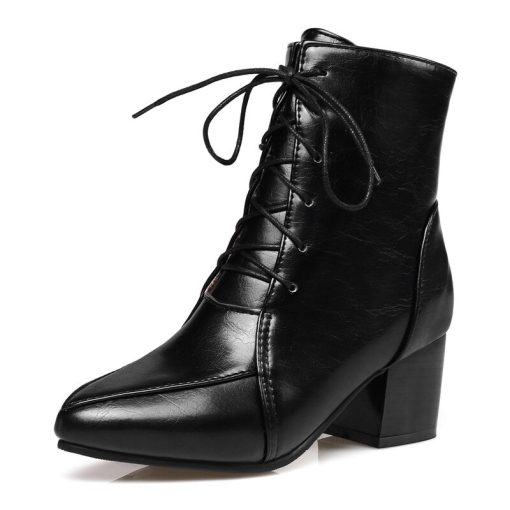 variant image1Winter Ankle Boots Pu Leather Women Boots Fashion Women Work Shoes Black Round