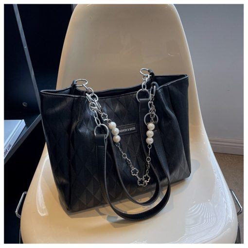 variant image1Women s Big Shoulder Bags Quality Soft Leather Tote Bag New Pearl Chain Pendant Handbag Female