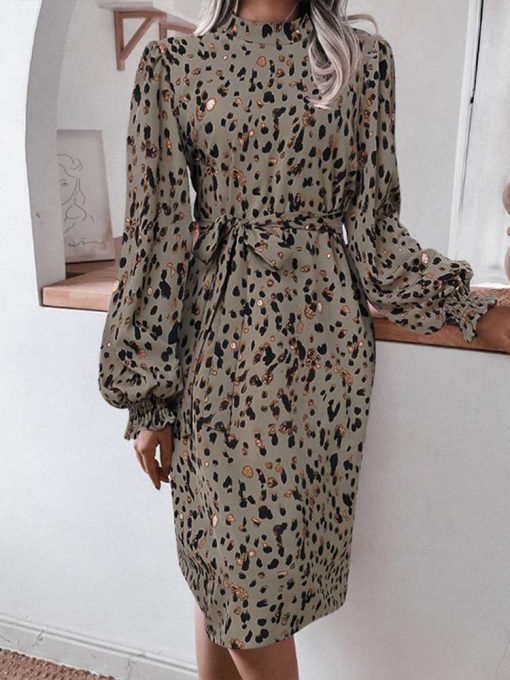 variant image1ZANZEA Elegant Leopard Print Sundress 2022 Women O Neck Long Puff Sleeve Party Dress Autumn Holiday