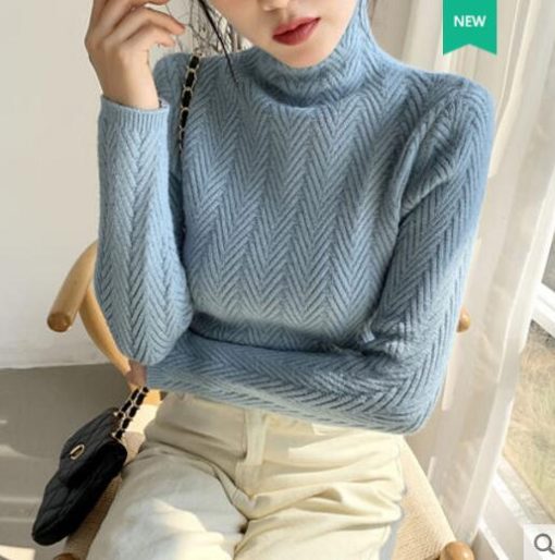 variant image22019 autumn and winter new high neck cashmere sweater ladies sweater long loose knit pullover shirt