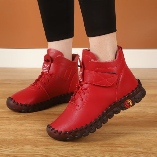 variant image22022 Plush Fur Booties Women s Short Leather Boots Ladies Furry Orthopedic Shoes Woman Winter Waterproof
