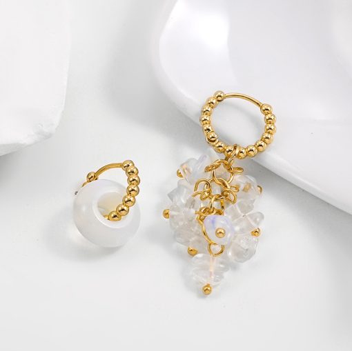 variant image2Bohemian Handmade Natural Stone Beads Hoop Earrings for Women Golden Color Stainless Steel Circle Huggie Hoops