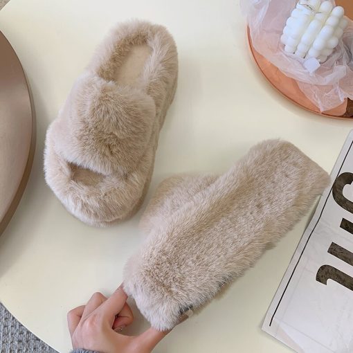 variant image2Slippers Women Winter Fur Platform Shoes 2022 New High Heels Slides Causal Shoes Mules Warm Home