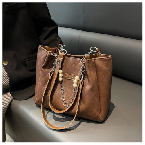 variant image2Women s Big Shoulder Bags Quality Soft Leather Tote Bag New Pearl Chain Pendant Handbag Female