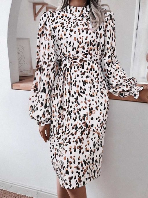 variant image2ZANZEA Elegant Leopard Print Sundress 2022 Women O Neck Long Puff Sleeve Party Dress Autumn Holiday