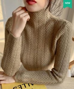 variant image32019 autumn and winter new high neck cashmere sweater ladies sweater long loose knit pullover shirt