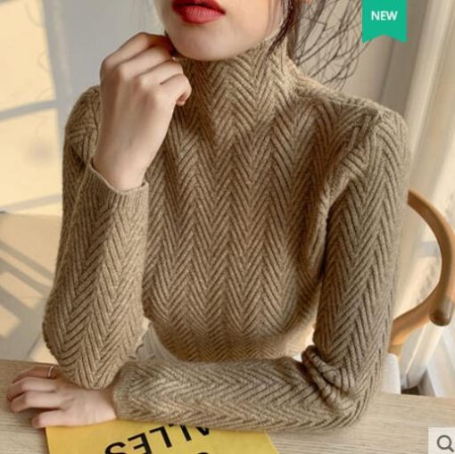 variant image32019 autumn and winter new high neck cashmere sweater ladies sweater long loose knit pullover shirt